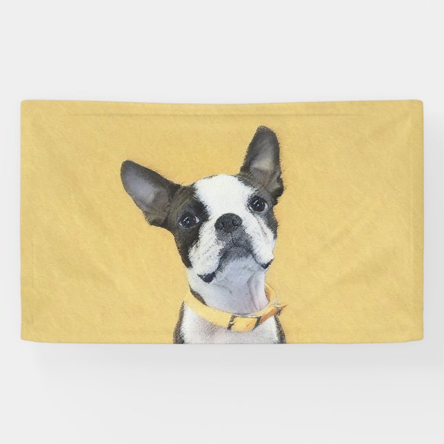 Boston Terrier Painting - Cute Original Dog Art Banner (Horizontal)