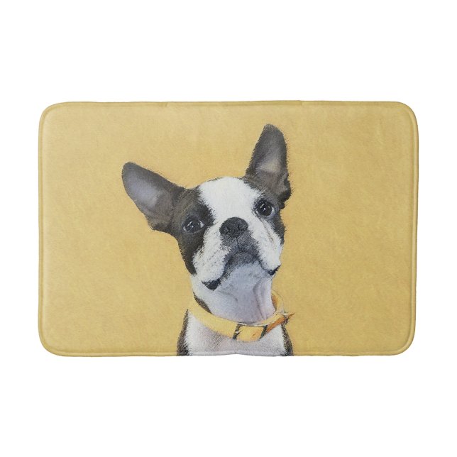 Boston Terrier Painting - Cute Original Dog Art Bath Mat (Front)