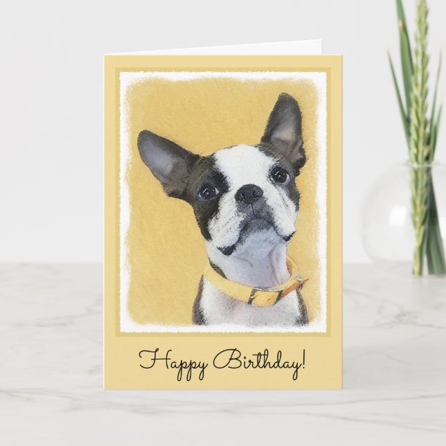 Boston Terrier Painting - Cute Original Dog Art Card (Front)