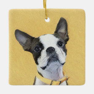 Boston Terrier Painting - Cute Original Dog Art Ceramic Ornament
