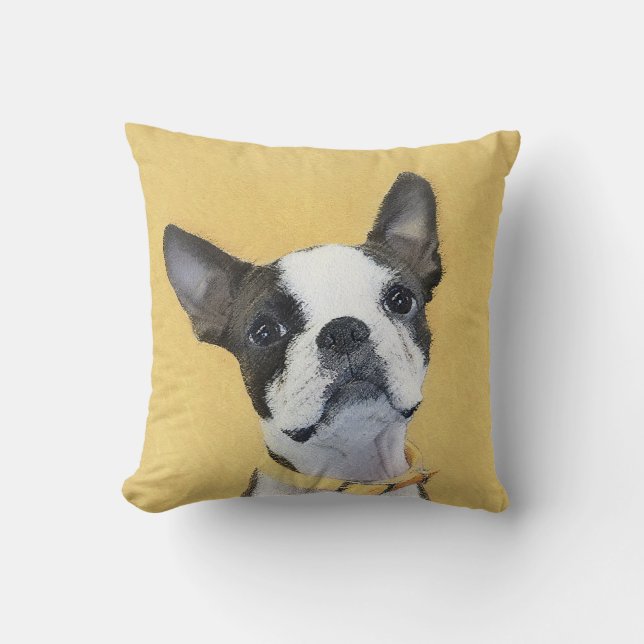 Boston Terrier Painting - Cute Original Dog Art Cushion (Front)
