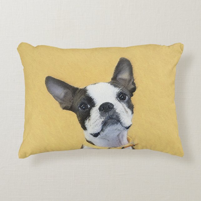 Boston Terrier Painting - Cute Original Dog Art Decorative Cushion (Front)
