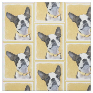 Boston Terrier Painting - Cute Original Dog Art Fabric