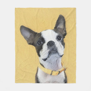 Boston Terrier Painting - Cute Original Dog Art Fleece Blanket