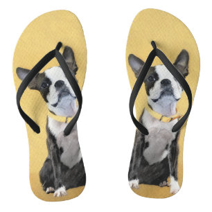 Boston Terrier Painting - Cute Original Dog Art Flip Flops