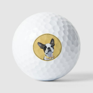 Boston Terrier Painting - Cute Original Dog Art Golf Balls