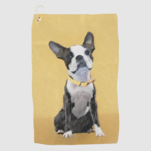 Boston Terrier Painting - Cute Original Dog Art Golf Towel