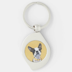 Boston Terrier Painting - Cute Original Dog Art Key Ring