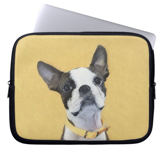 Boston Terrier Painting - Cute Original Dog Art Laptop Sleeve (Front)