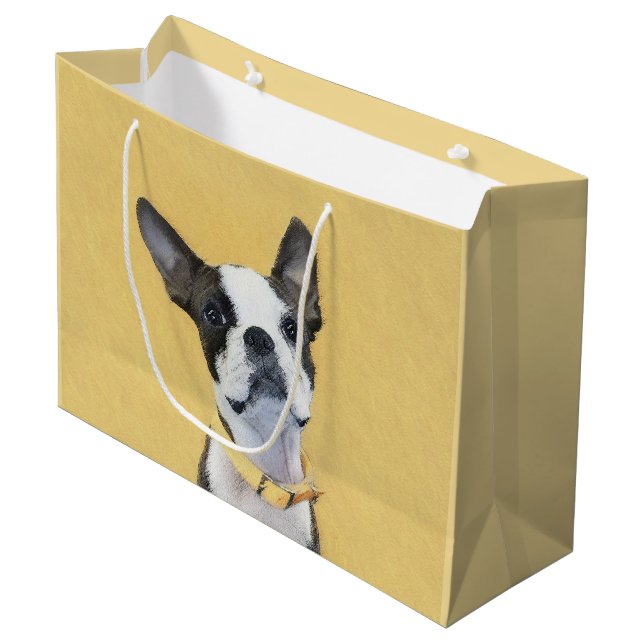 Boston Terrier Painting - Cute Original Dog Art Large Gift Bag (Front Angled)