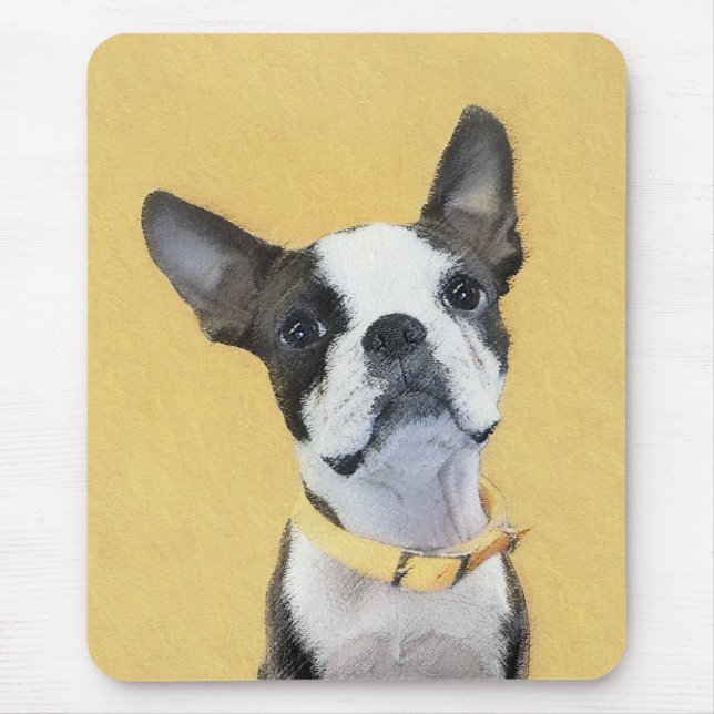 Boston Terrier Painting - Cute Original Dog Art Mouse Mat (Front)