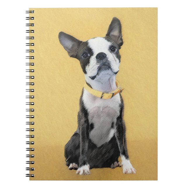 Boston Terrier Painting - Cute Original Dog Art Notebook (Front)