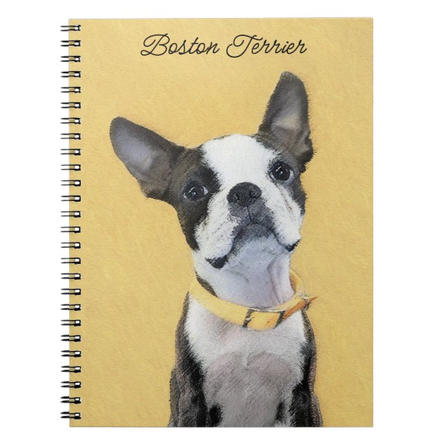 Boston Terrier Painting - Cute Original Dog Art Notebook (Front)