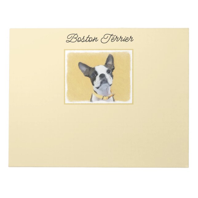 Boston Terrier Painting - Cute Original Dog Art Notepad (Front)