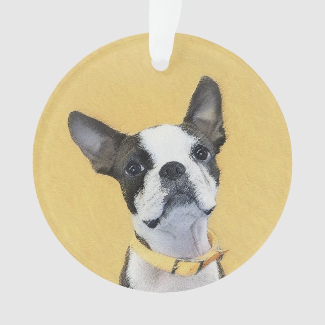 Boston Terrier Painting - Cute Original Dog Art Ornament (Front)