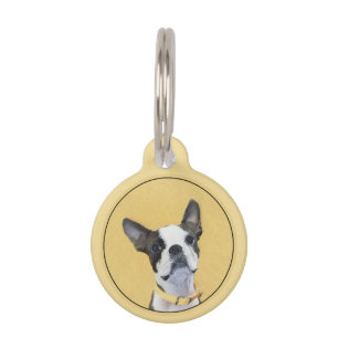 Boston Terrier Painting - Cute Original Dog Art Pet Tag