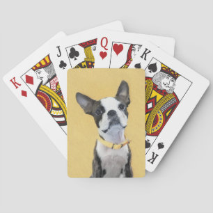 Boston Terrier Painting - Cute Original Dog Art Playing Cards