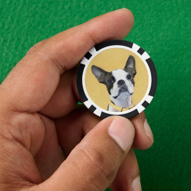 Boston Terrier Painting - Cute Original Dog Art Poker Chips (Hand)
