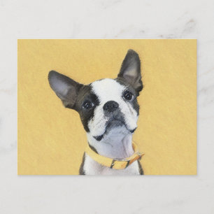Boston Terrier Painting - Cute Original Dog Art Postcard
