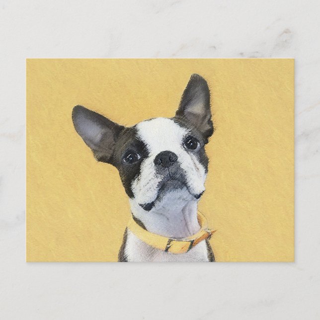 Boston Terrier Painting - Cute Original Dog Art Postcard (Front)