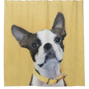 Boston Terrier Painting - Cute Original Dog Art Shower Curtain