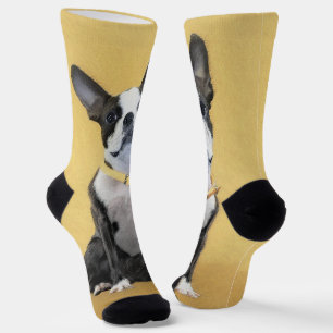Boston Terrier Painting - Cute Original Dog Art Socks
