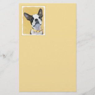 Boston Terrier Painting - Cute Original Dog Art Stationery
