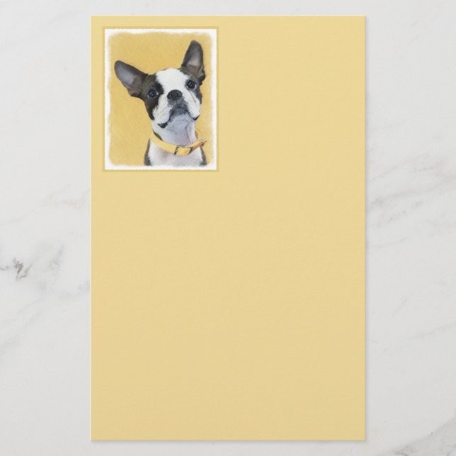Boston Terrier Painting - Cute Original Dog Art Stationery (Front)