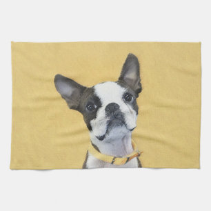 Boston Terrier Painting - Cute Original Dog Art Tea Towel