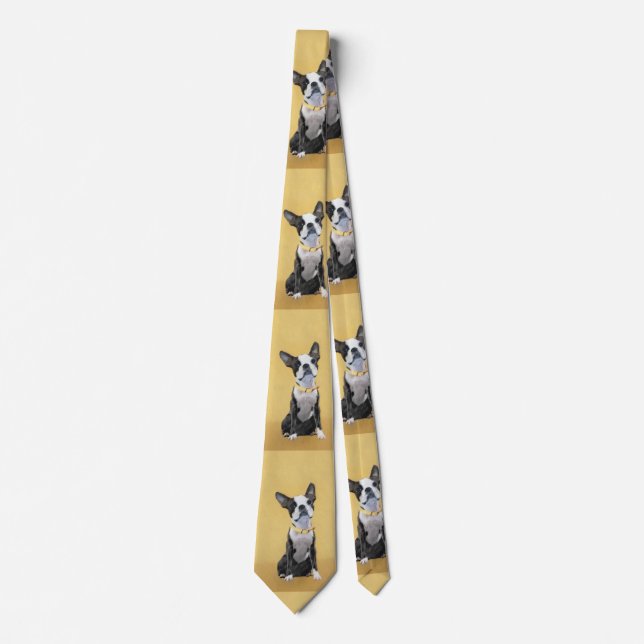Boston Terrier Painting - Cute Original Dog Art Tie (Front)