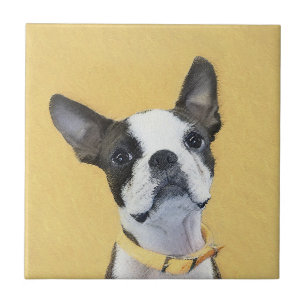 Boston Terrier Painting - Cute Original Dog Art Tile