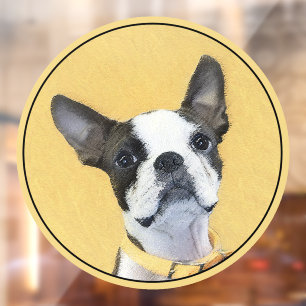 Boston Terrier Painting - Cute Original Dog Art Window Cling