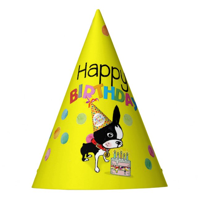 Boston Terrier paper birthday hat Mirabelle (Front)