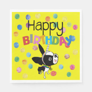 Boston Terrier paper birthday napkin Mirabelle