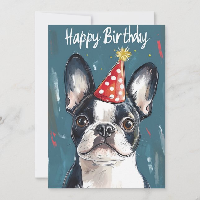 Boston Terrier Party Hat Birthday Party Invitation (Front)