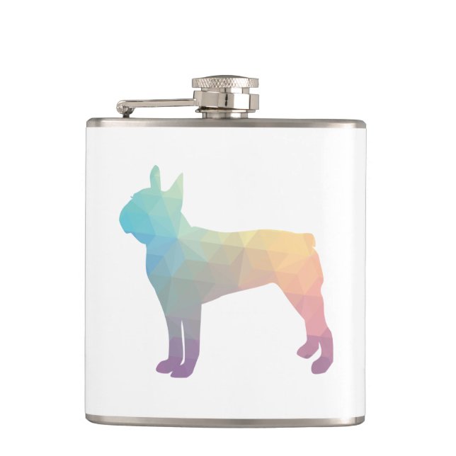 Boston Terrier Pastel Geo Pattern Silhouette Hip Flask (Front)