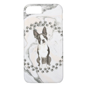 Boston Terrier Paw Prints and Marble Background iPhone 8/7 Case