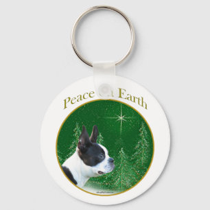 Boston Terrier Peace Key Ring