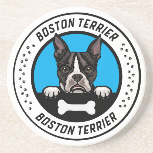 Boston Terrier Peeking Illustration Badge Coaster