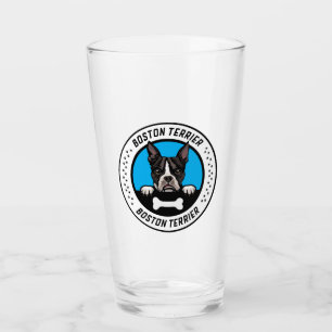 Boston Terrier Peeking Illustration Badge Glass