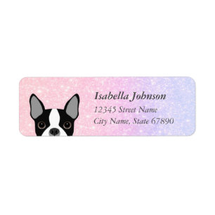 Boston Terrier Peeking Pink Purple Address Labels