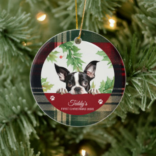 Boston Terrier Personalised First Christmas Ceramic Tree Decoration