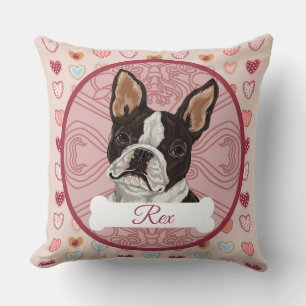 Boston Terrier Personalize Valenting Heart Pillow