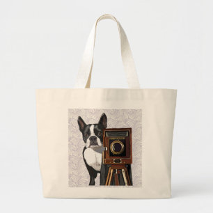 Boston Terrier Photographer 2 Large Tote Bag