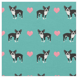 Boston Terrier pink love hearts Fabric