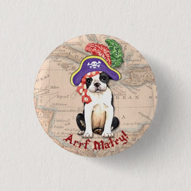 Boston Terrier Pirate 3 Cm Round Badge (Front)