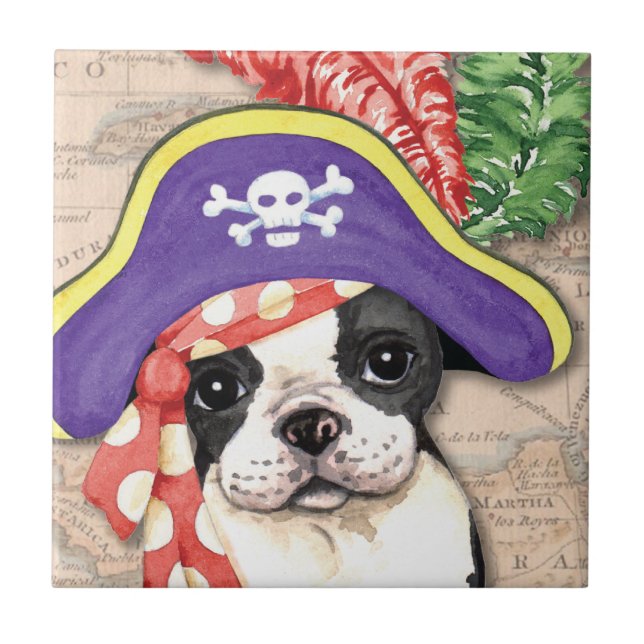 Boston Terrier Pirate Tile (Front)