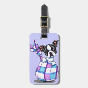 Boston Terrier Plaid Sack Puppy Luggage Tag