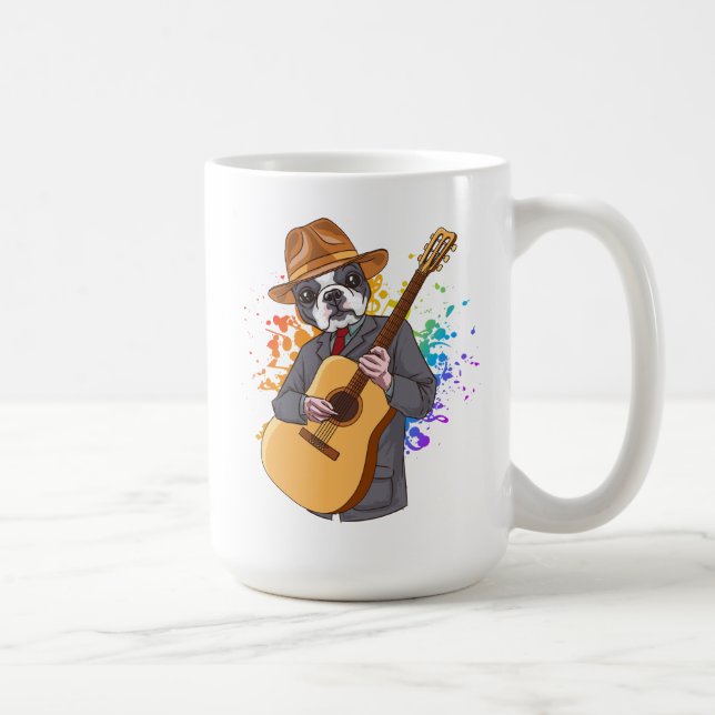 Boston Terrier Playing Acoustic Guitar Coffee Mug (Right)