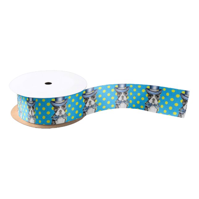 Boston Terrier Polka Dot Satin Ribbon (Spool)